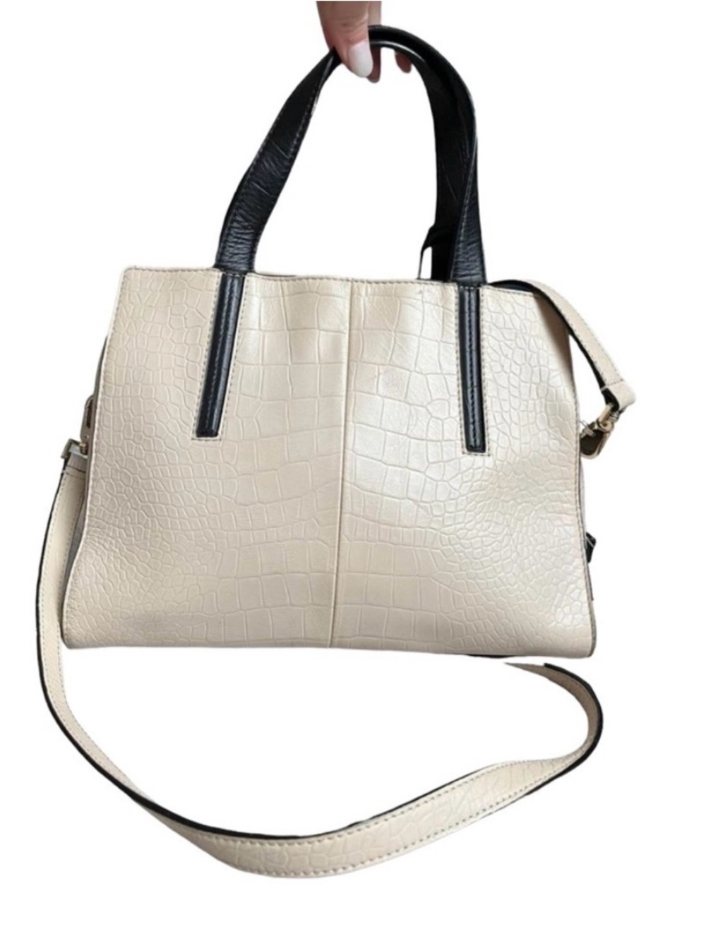 kate spade Cream and Black Croc-Embossed Leather Shoulder Bag - Picture 2 of 10